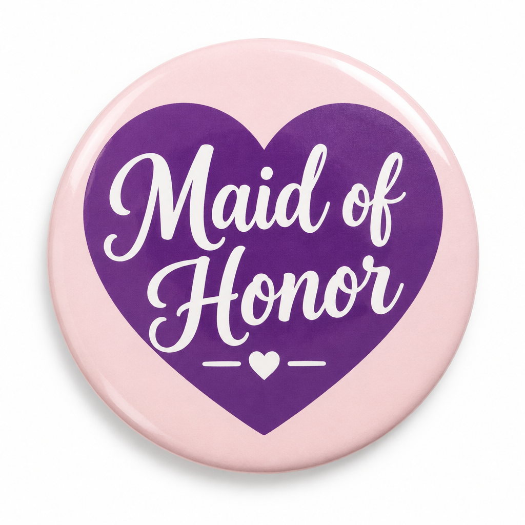 Maid of Honor Purple Heart Pin Button 2.25-inch