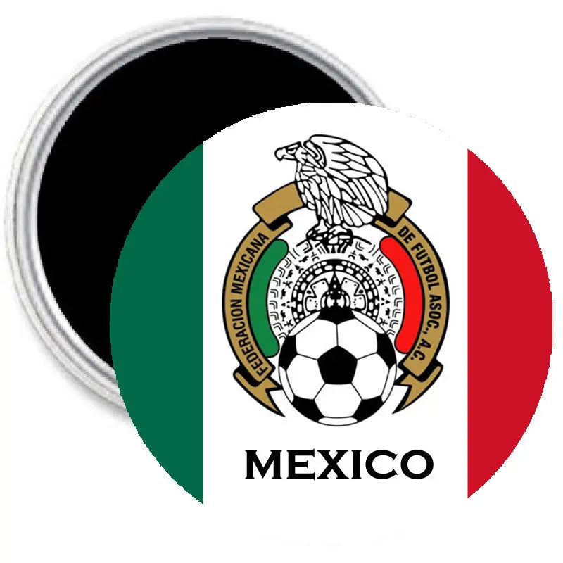 3-inch Mexico soccer world cup magnet with flag colors, crest, and soccer ball