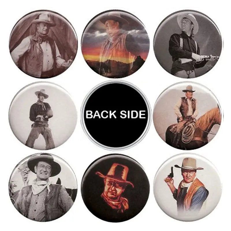 John Wayne actor magnet set, 1.25-inch round buttons, 8-pack with cowboy portraits