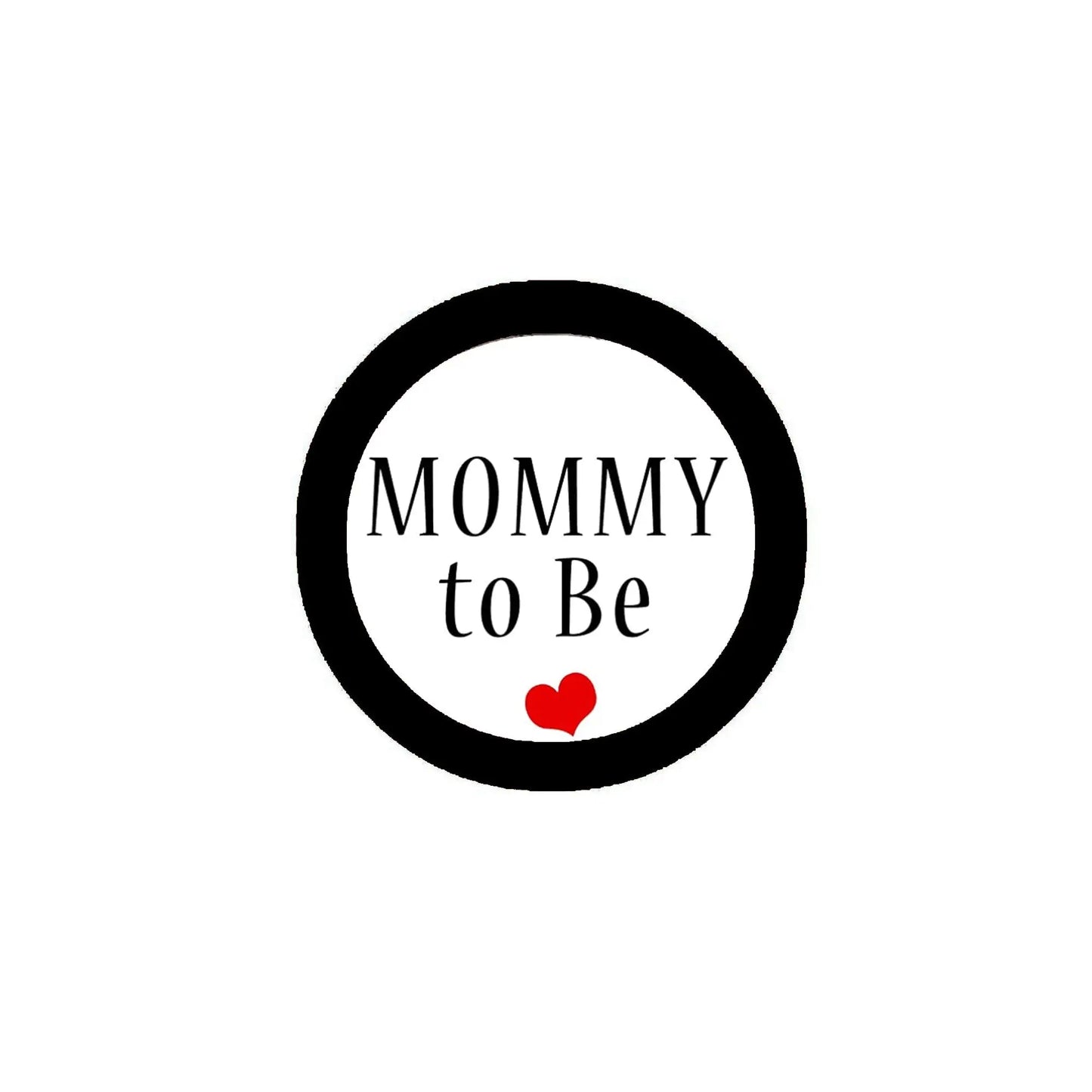 Round pinback button: MOMMY to Be text with red heart