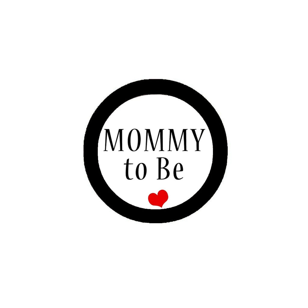 Round pinback button: MOMMY to Be text with red heart