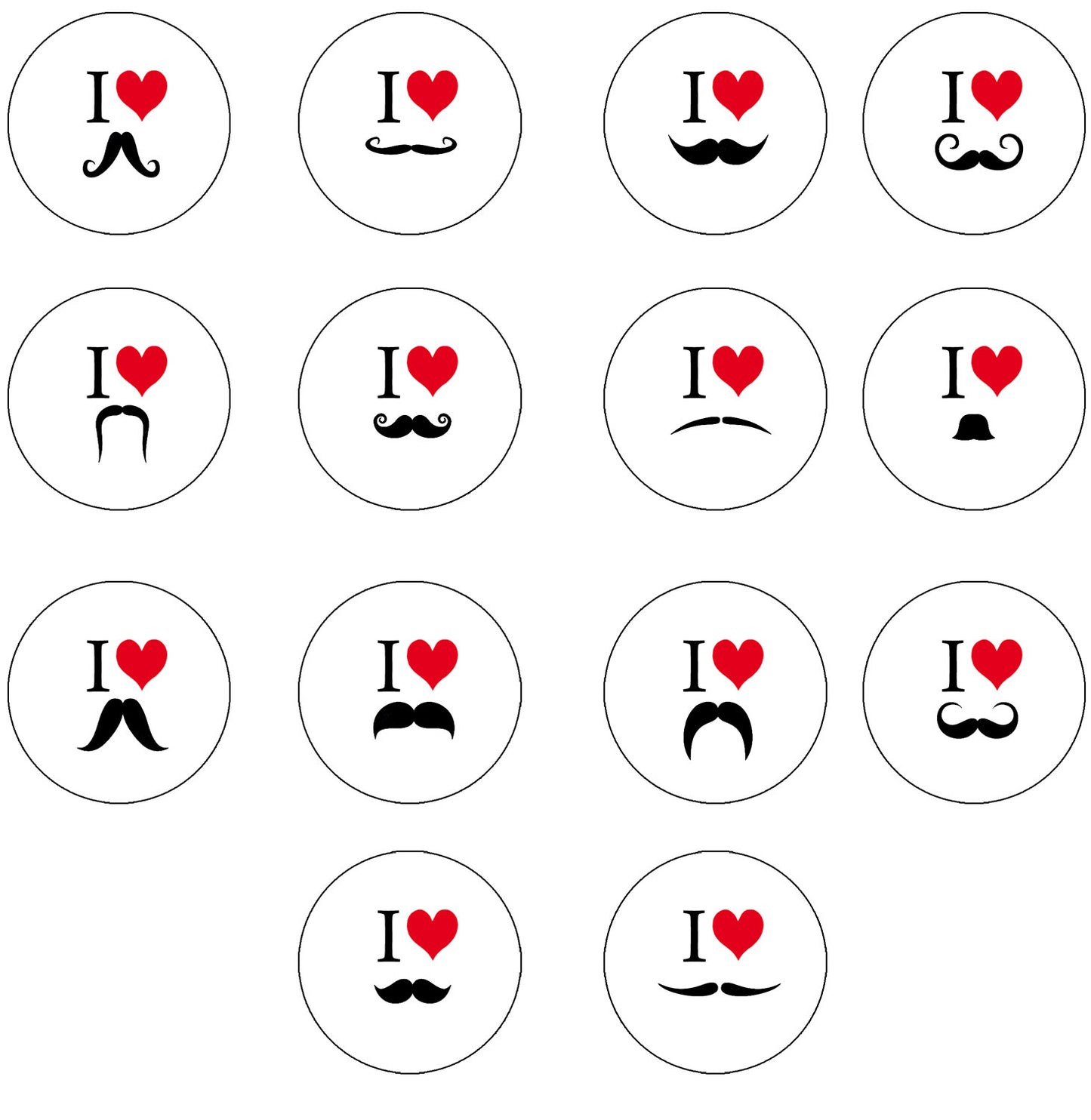 I Love Moustache Pinback 1.25" (3 Pcs)