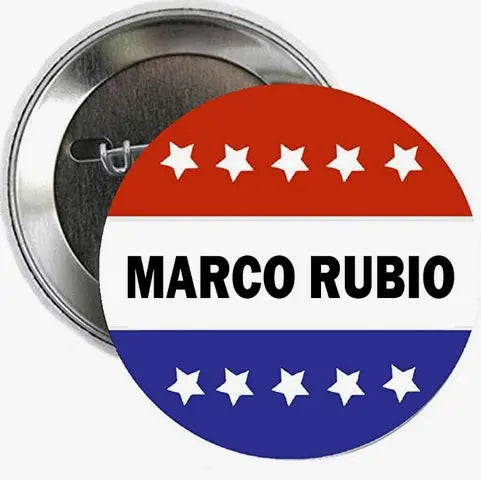 Marco Rubio stars and stripes pinback button, round metal back, 2.25-inch