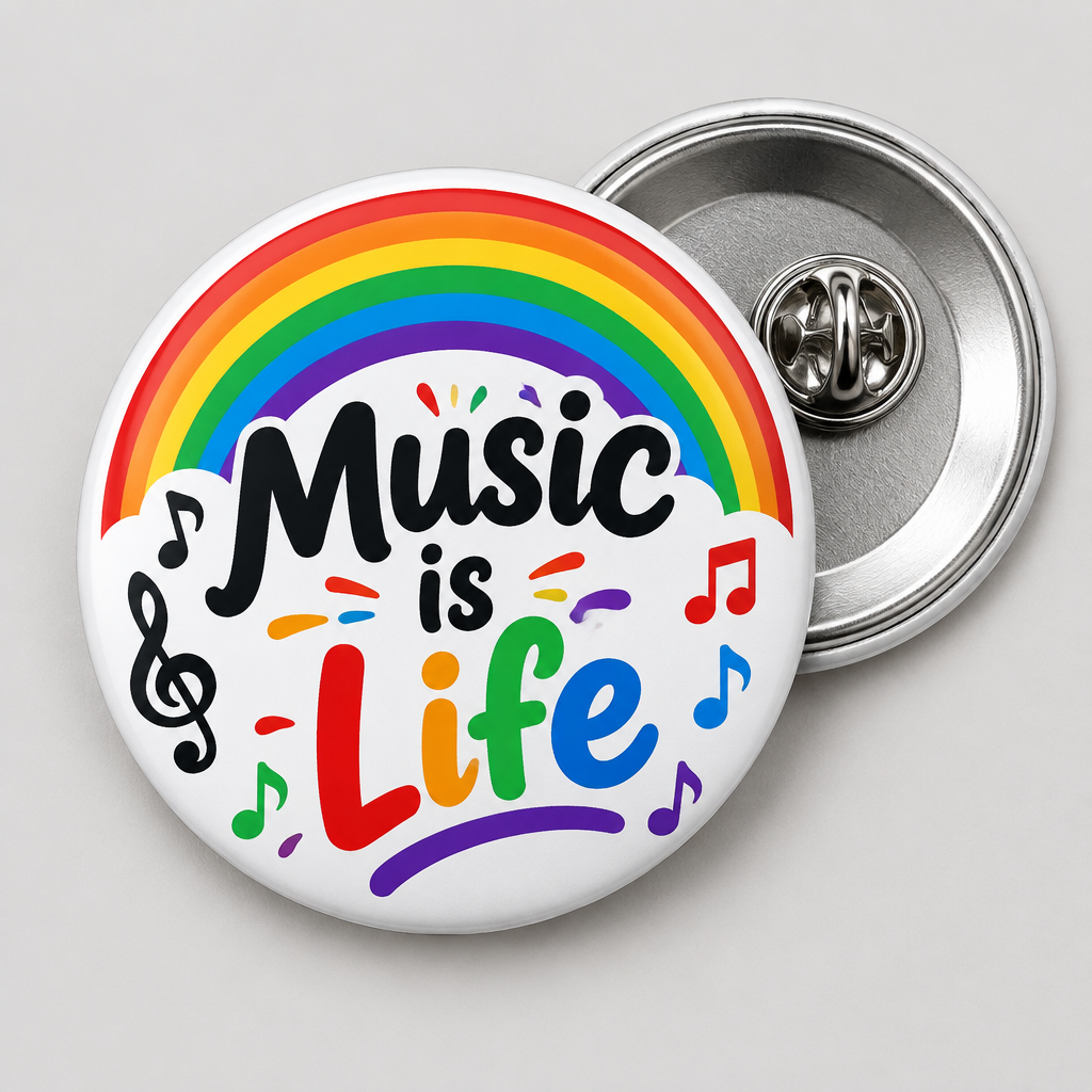 Music is Life Rainbow Pin Button 2.25-inch