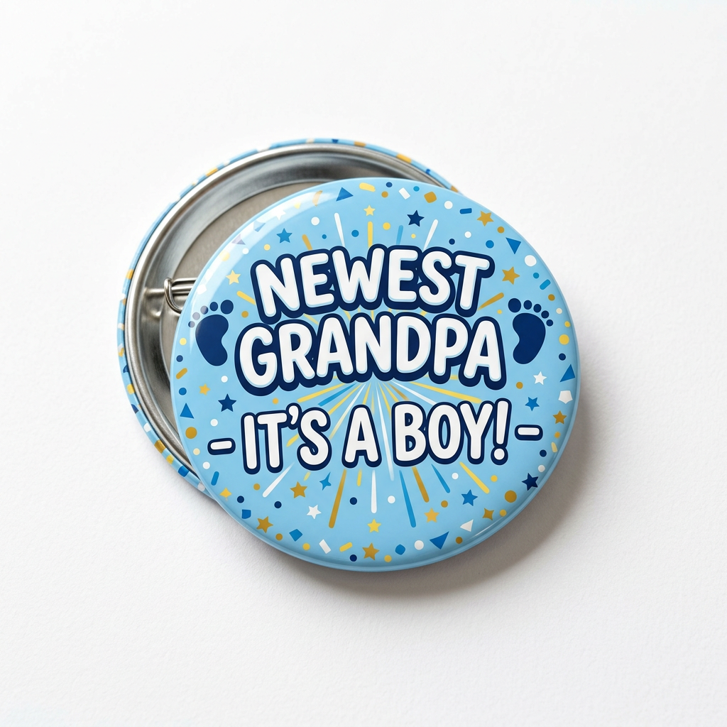 Family Reunion Newest Grandpa It's A Boy! Pin Button 2.25-inch