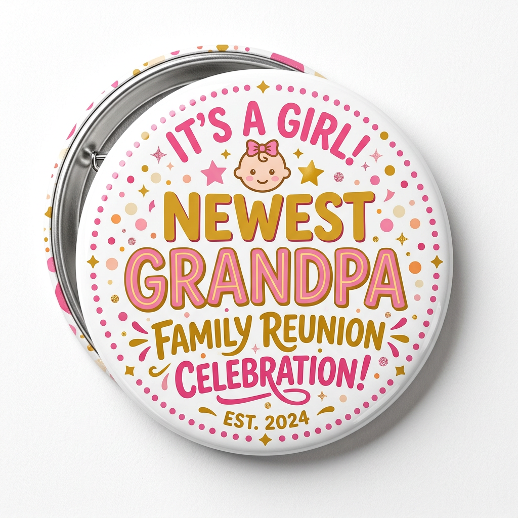 Family Reunion Newest Grandpa It's A Girl! Pin Button 2.25-inch