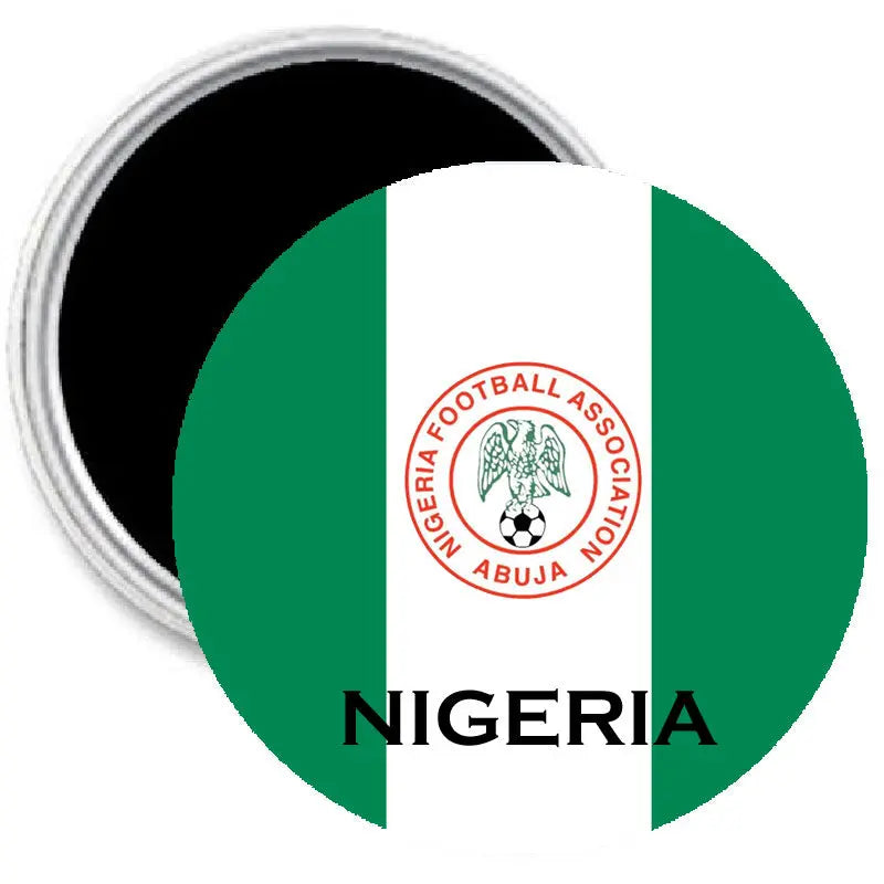 Nigeria football team magnet, round green/white design with NFA crest and “NIGERIA” text