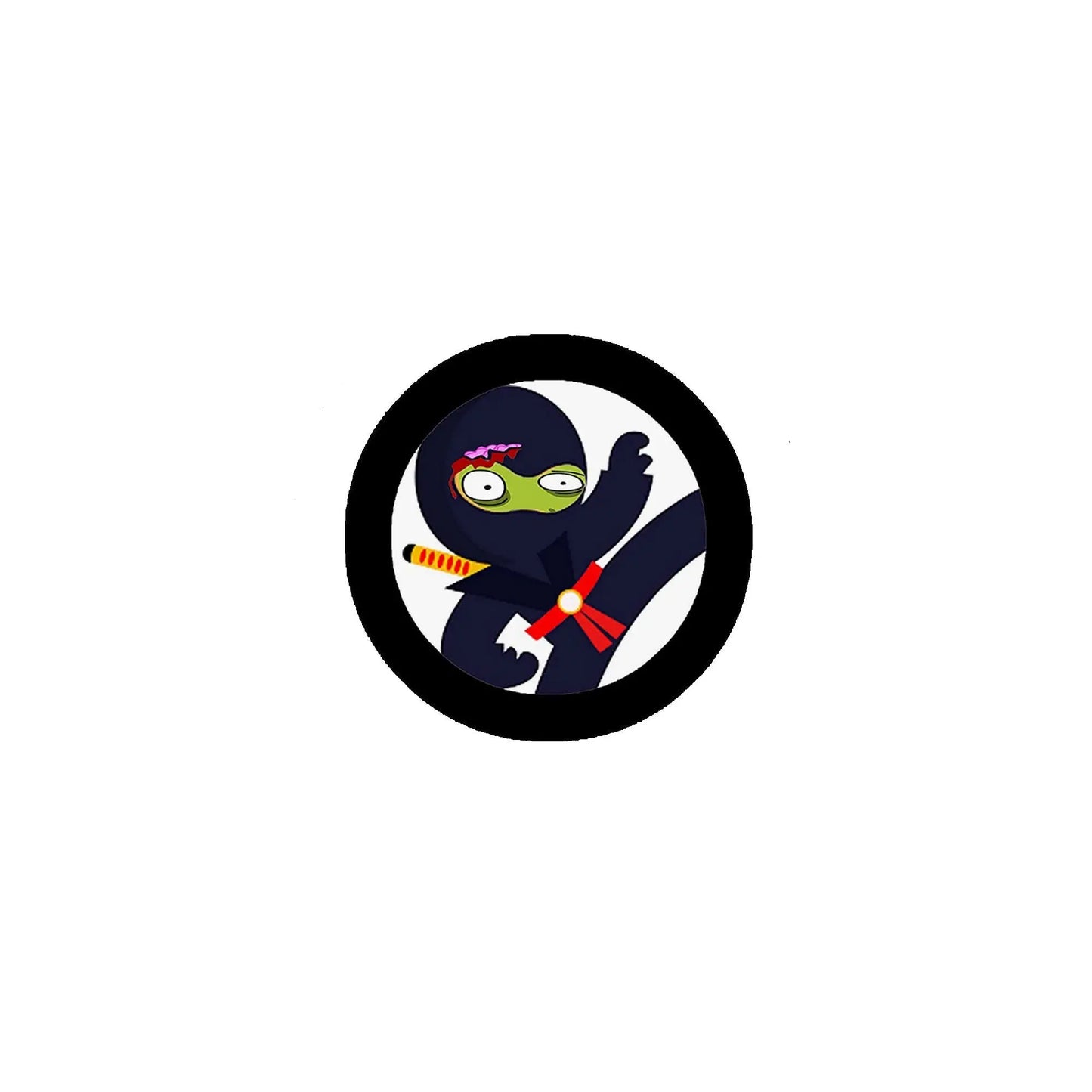 2.25-inch round ninja Halloween pin with cartoon undead-hunting character