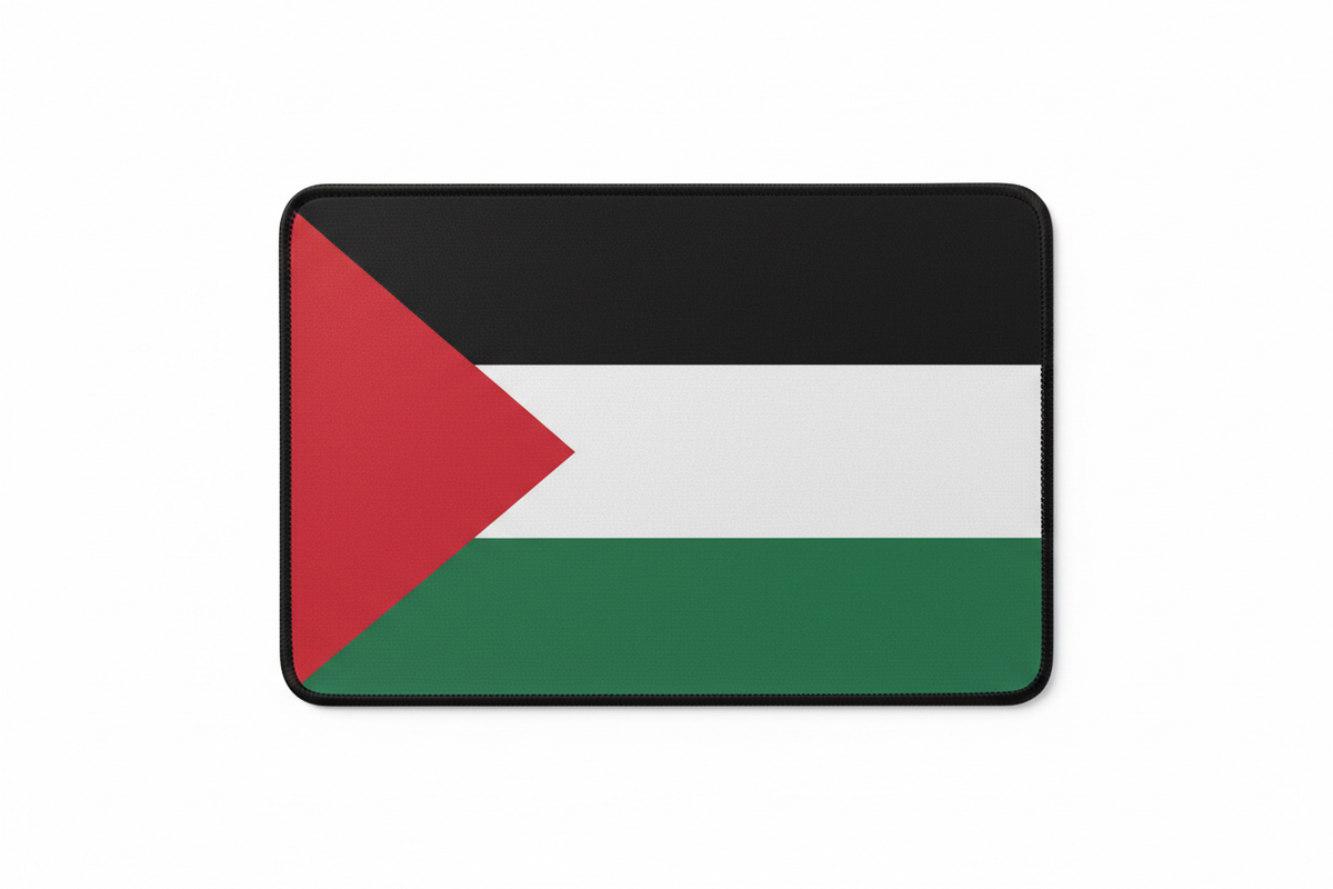 Rectangular Palestine flag mouse pad with red triangle, white stripe, and green lower band