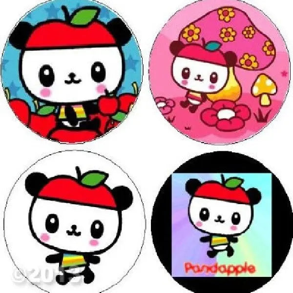 Cute panda apple magnet set with 4 circular cartoon designs