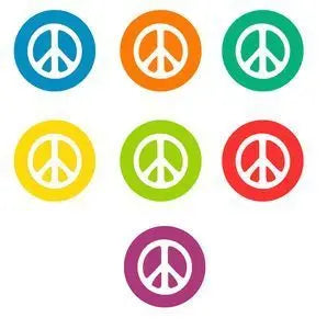 Colorful peace sign pin set of 7 round 1.25-inch badges with peace symbol in circles