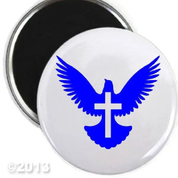 2.25-inch round peace magnet with blue dove and white cross