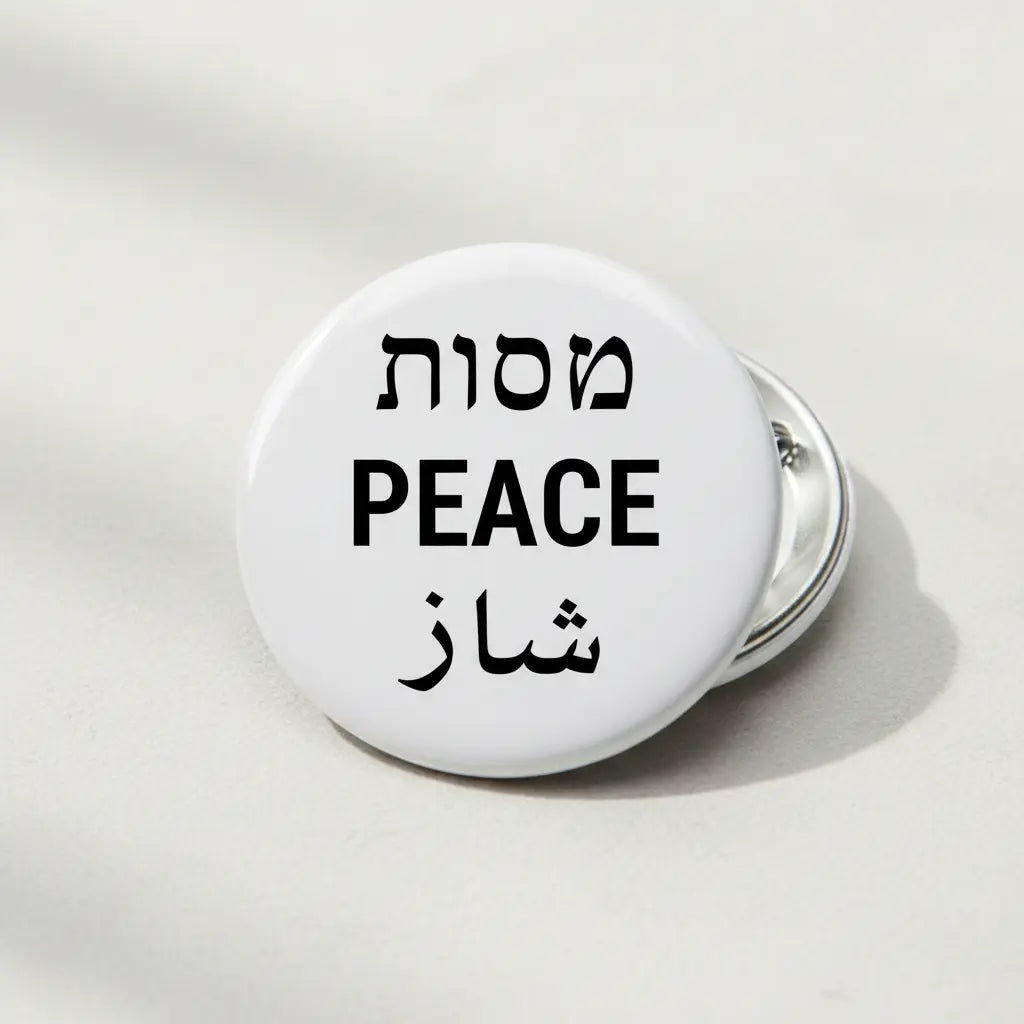 PEACE in Three Languages HEBREW ENGLISH ARABIC Pinback Button 2.25-inch
