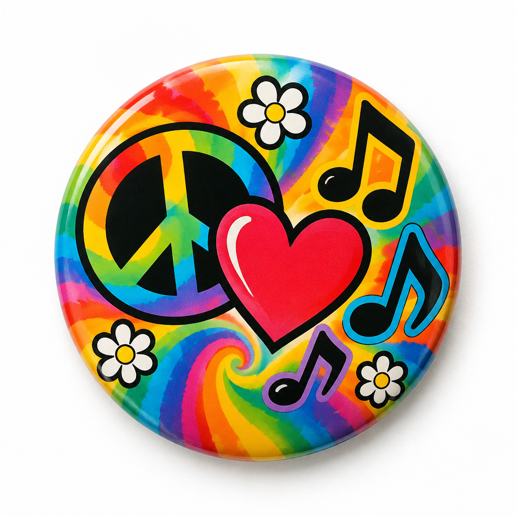 Peace Love Musical Notes Pin Button 2.25-inch