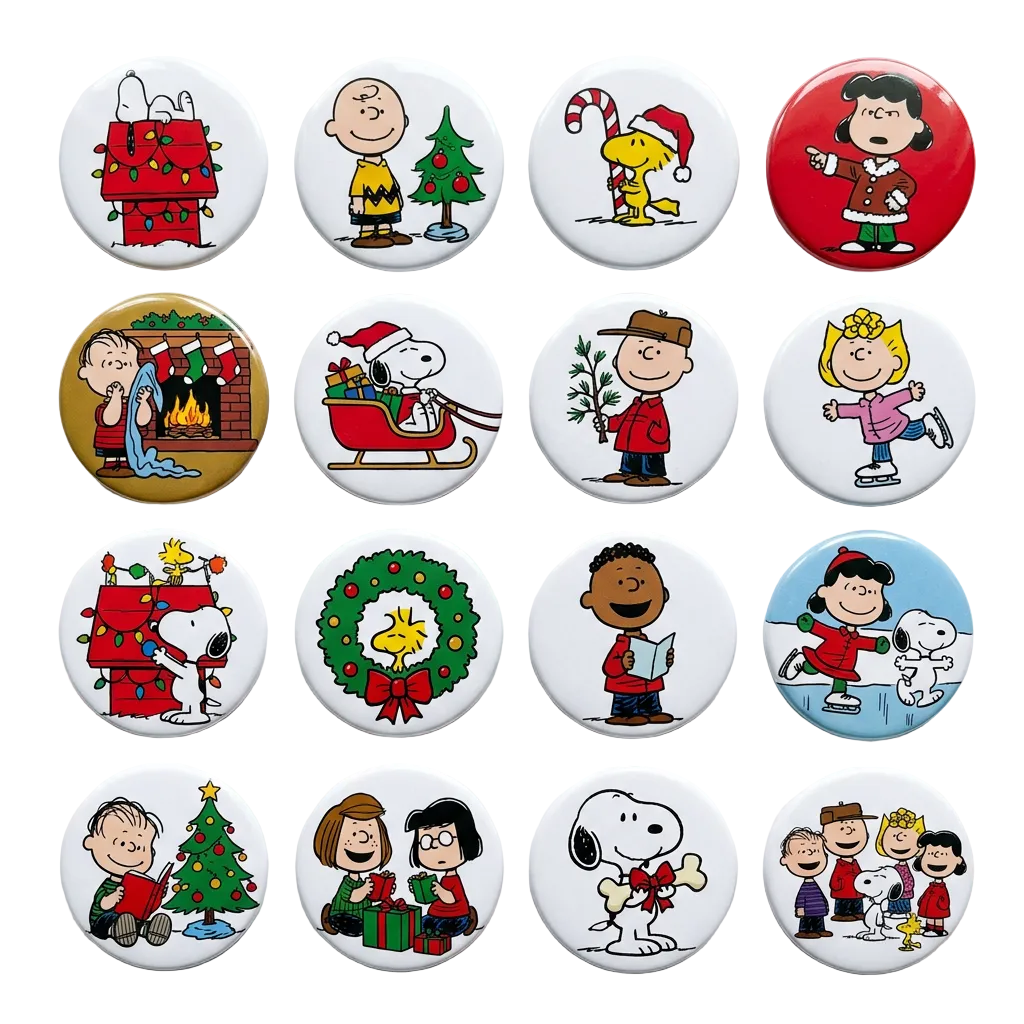 Christmas Theme Collection Pin Button 1.25-inch 16 Pcs Stocking Stuffers