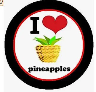 1.25-inch pinback button with I heart pineapples text and pineapple graphic