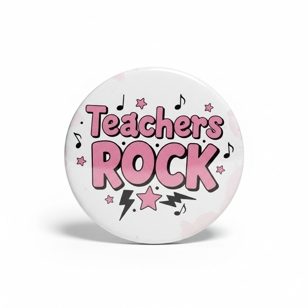 Pink and Black Teachers ROCK Pinback 2.25-inch
