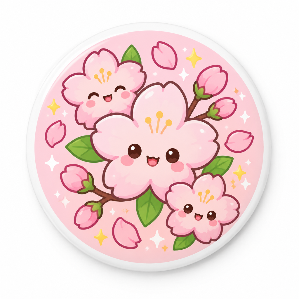 Pink Kawaii Cherry Blossom Pin Button 2.25-inch