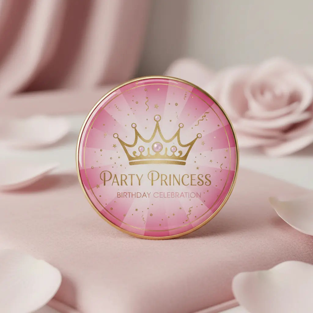 Pink Party Princess Birthday Pinback 2.25-inch