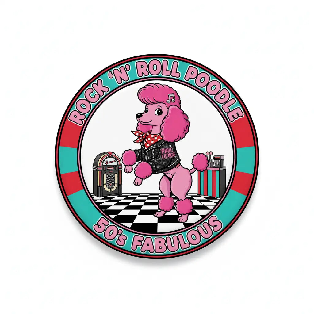 Pink Poodle Dog Rockabilly 50s Pinback 2.25-inch