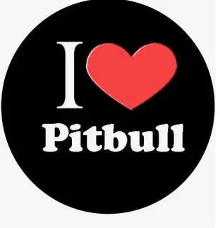 Black pinback button with red heart and white I Heart Pitbull lettering