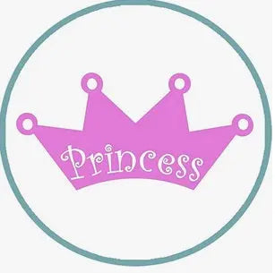 Pink crown pinback button with "princess" script text