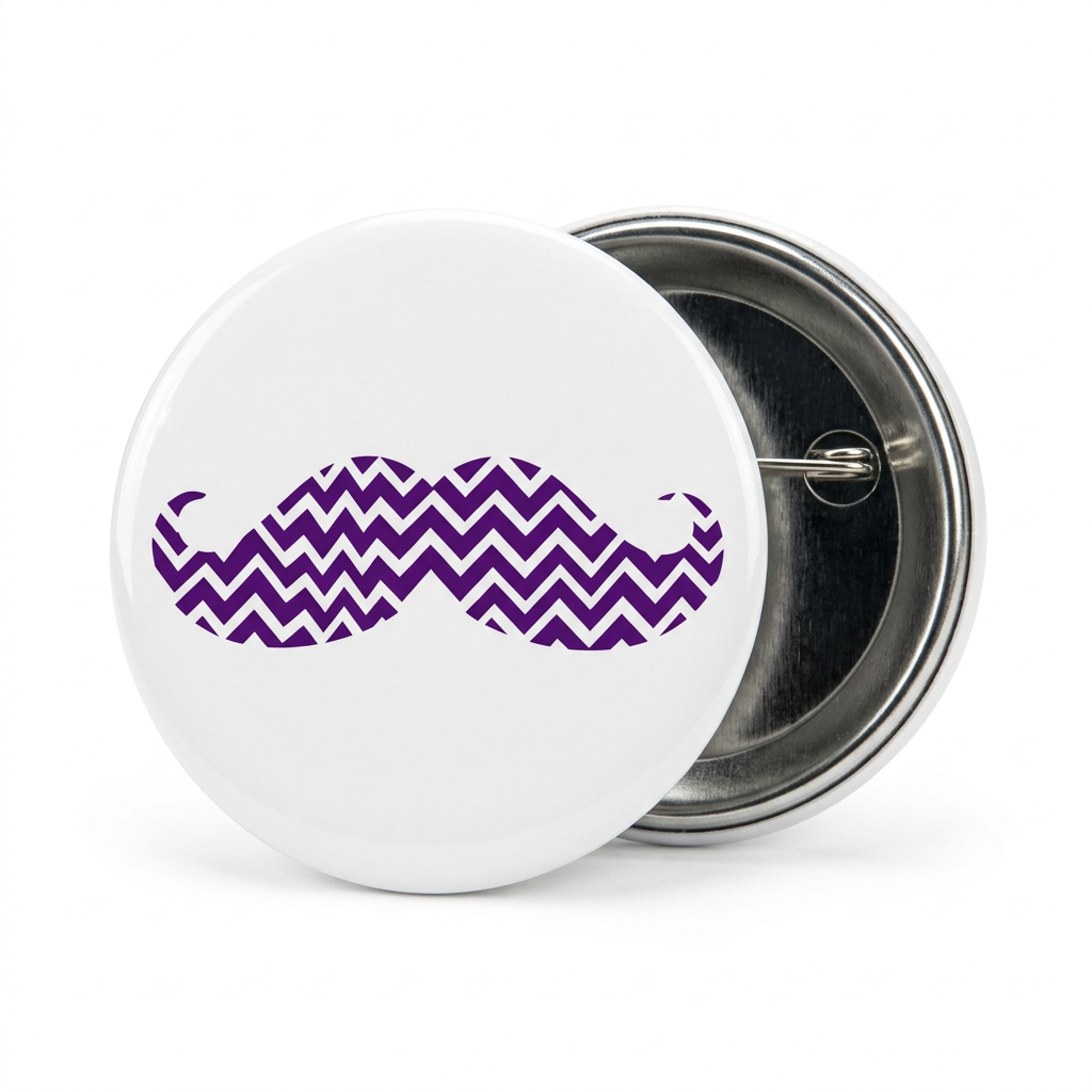 Purple Zig Zag Moustache Pin Button 2.25-inch