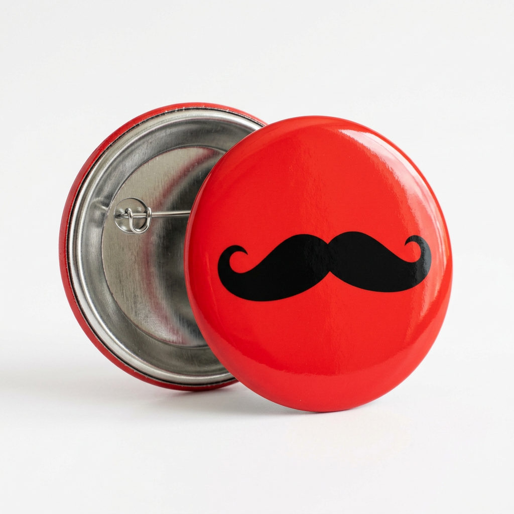 Red and Black Moustache Pin Button 2.25-inch