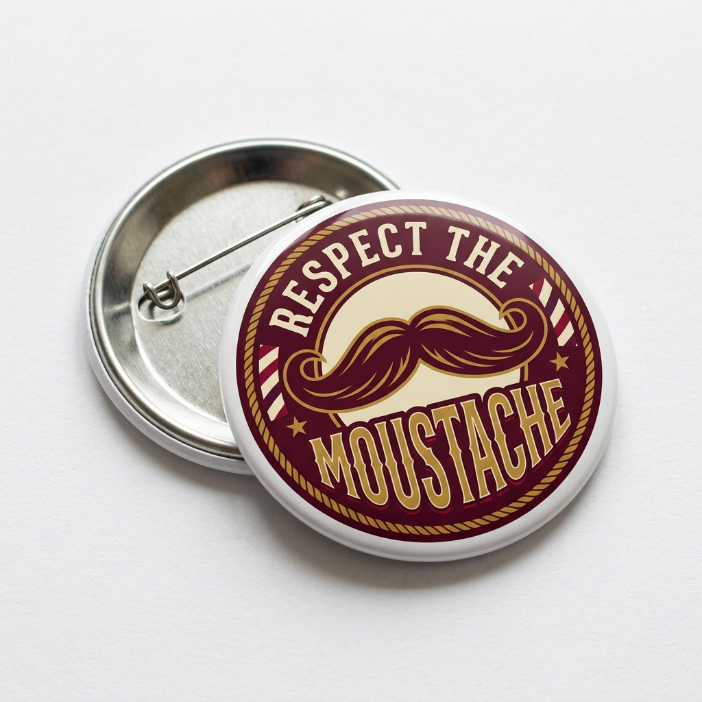 Respect The Moustache Pin Button 2.25-inch