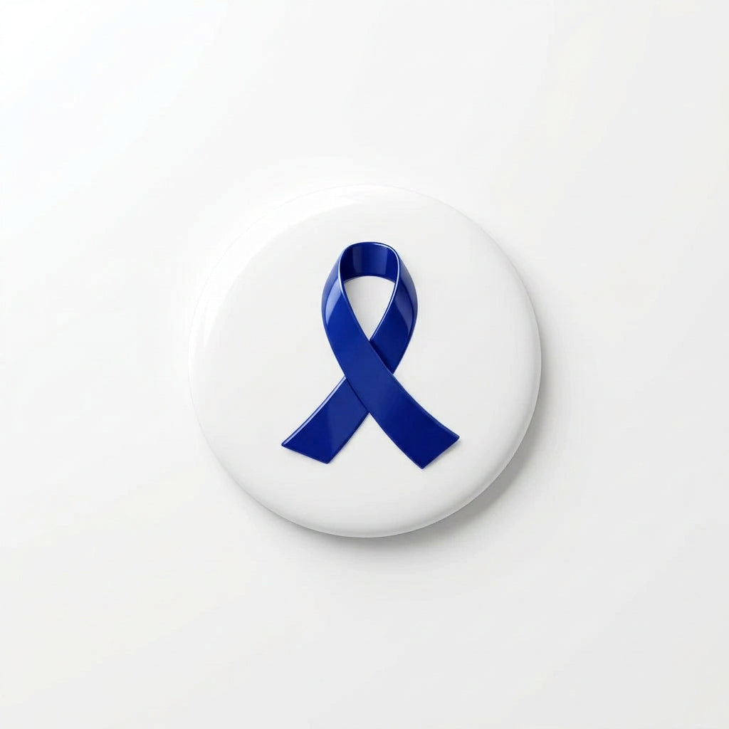 2.25-inch ribbon pin with blue awareness ribbon and black border