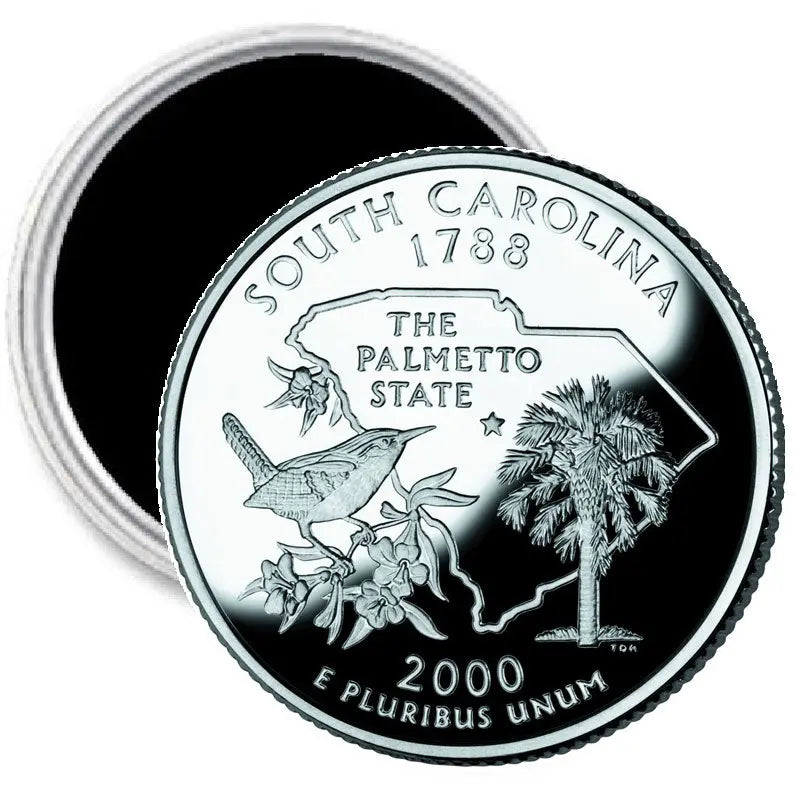 2.25-inch round coin-style magnet with South Carolina design, “The Palmetto State” text