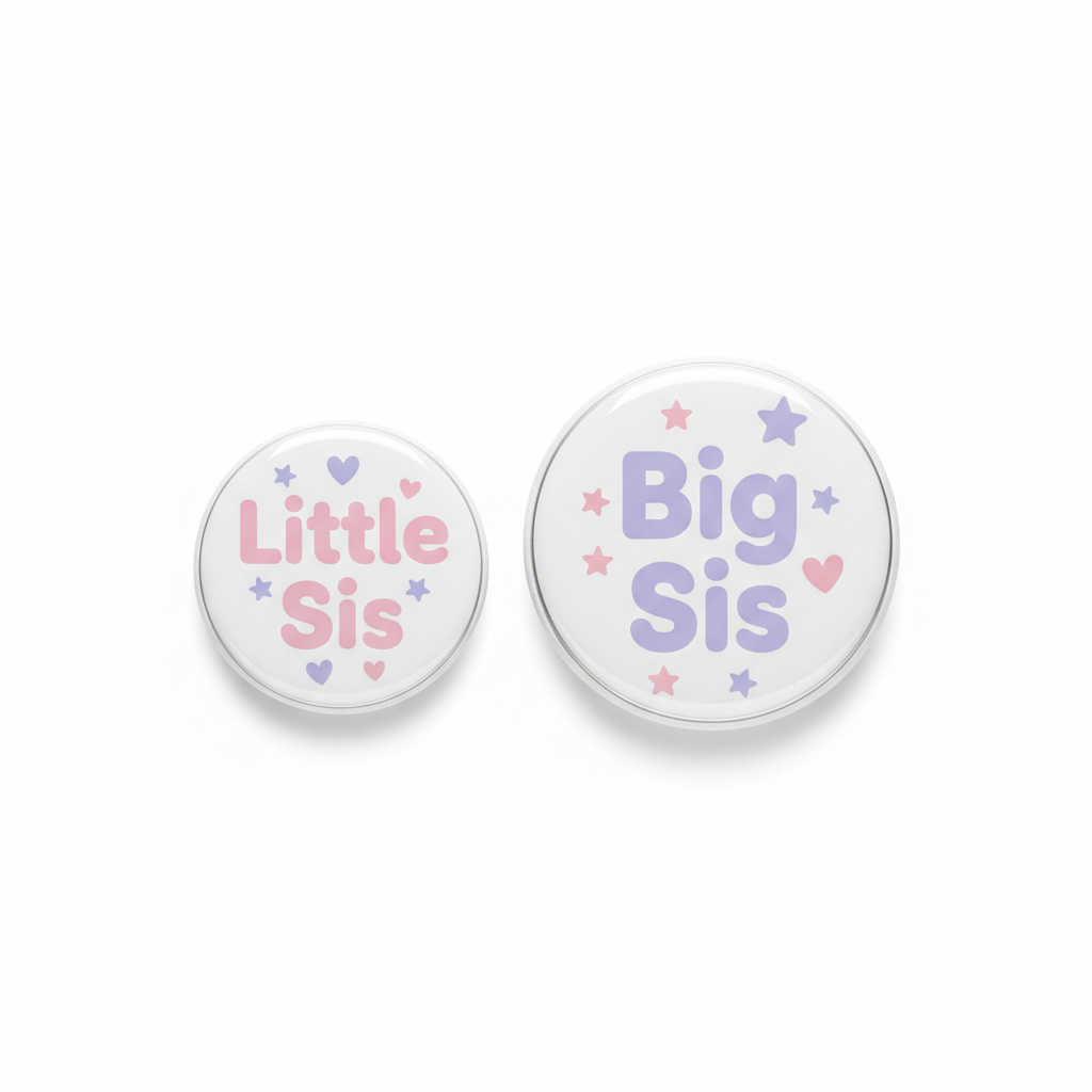 Set 2 Pcs little and big sis Pinback 2.25-inch