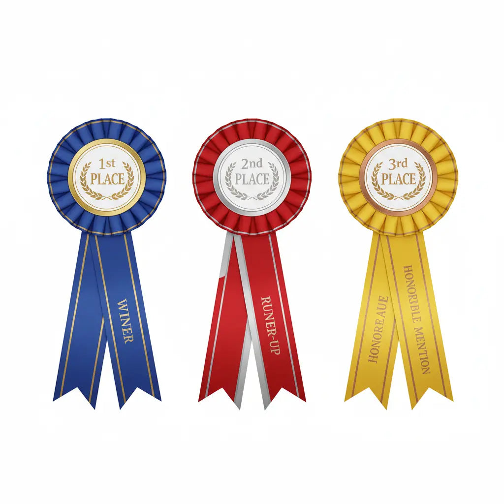 Set 3 Award Ribbons 1st 2nd 3rd Place Rosset Ribbon