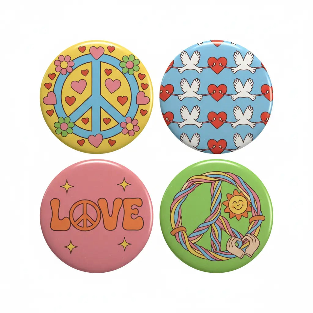 Set of 4 Peace Love Pinback 2.25-inch