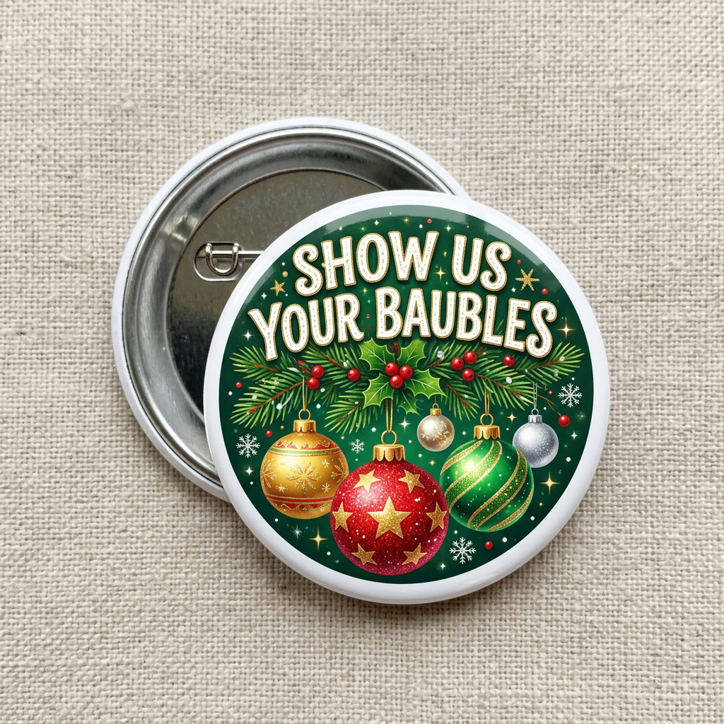 Show Us Your Baubles Christmas Pin Button 2.25-inch
