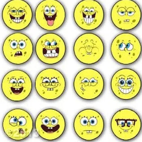 16-pack yellow sponge-style happy face pinback buttons, 1.25-inch