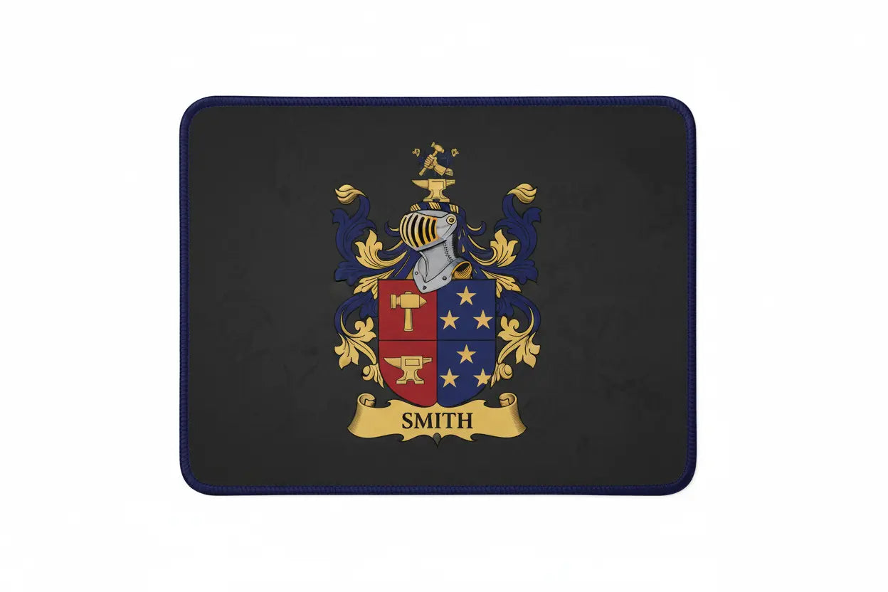 Dark mouse pad with gold and blue Smith family crest emblem