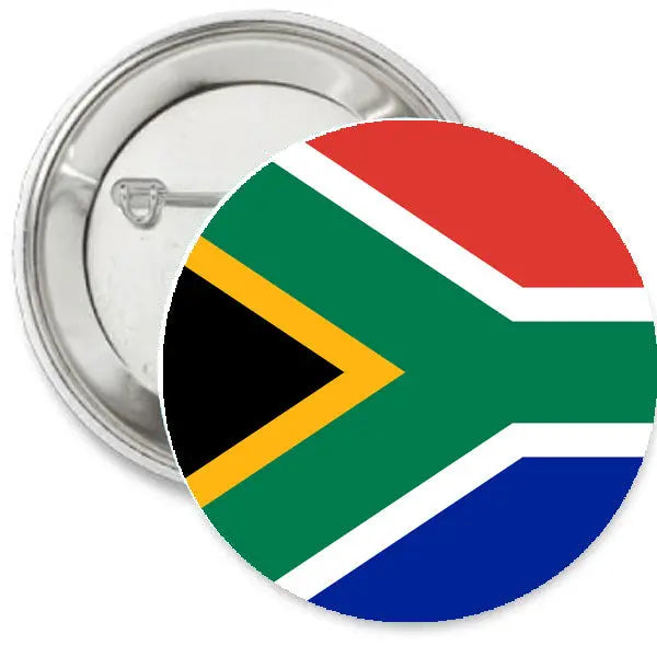 1.25-inch South Africa flag pinback button with metal back and safety clasp