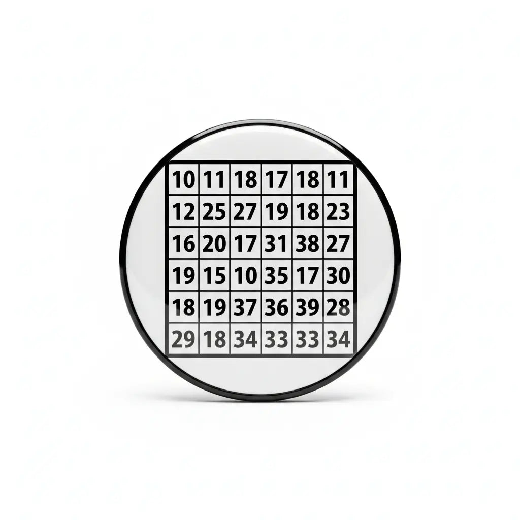 Sudoku puzzle pinback button, 2.25-inch, round black rim, number grid design.