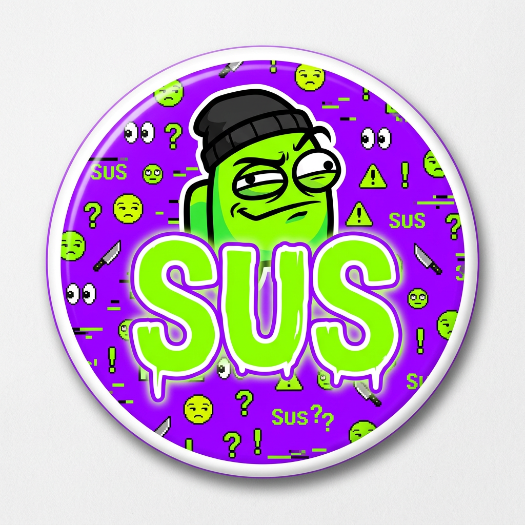 Sus Generation Z Short for suspicious or shady MEME Pin Button 2.25-inch