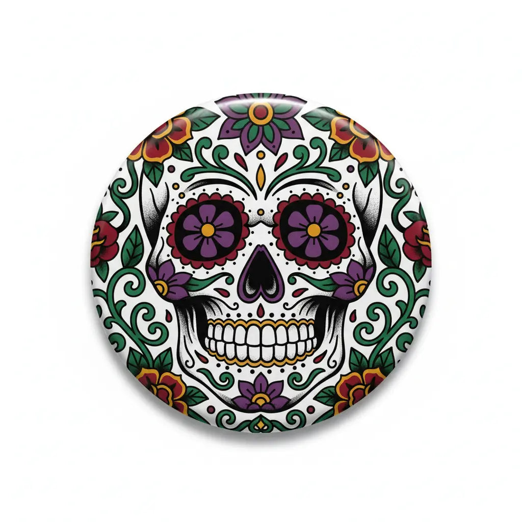 Tattoo Style Sugar Skull Pinback 2.25-inch
