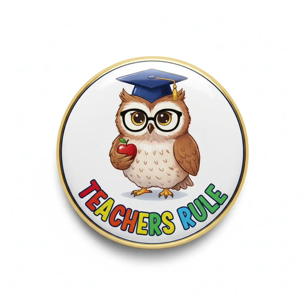 Teachers Rule Owl Pinback 2.25-inch