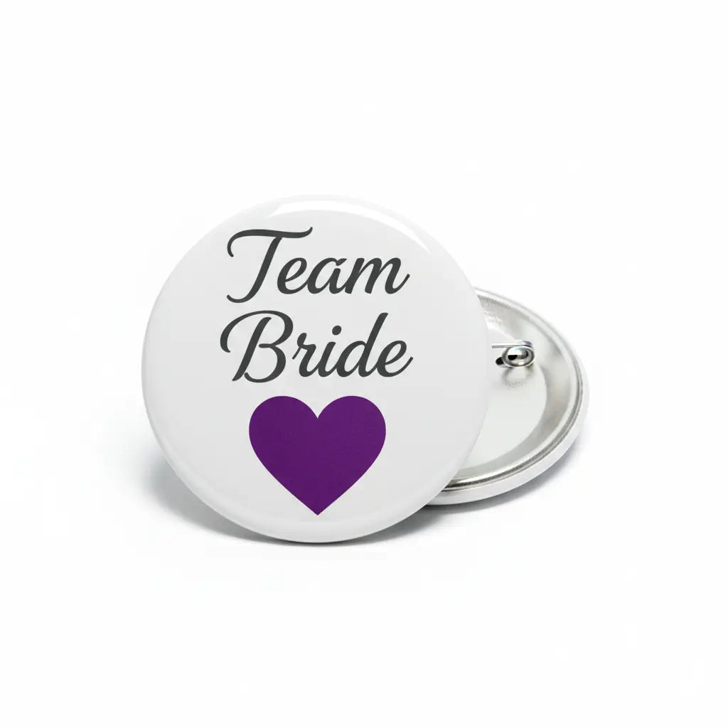 10 Pcs Team Bride Purple Heart Pinback 1.25-inch