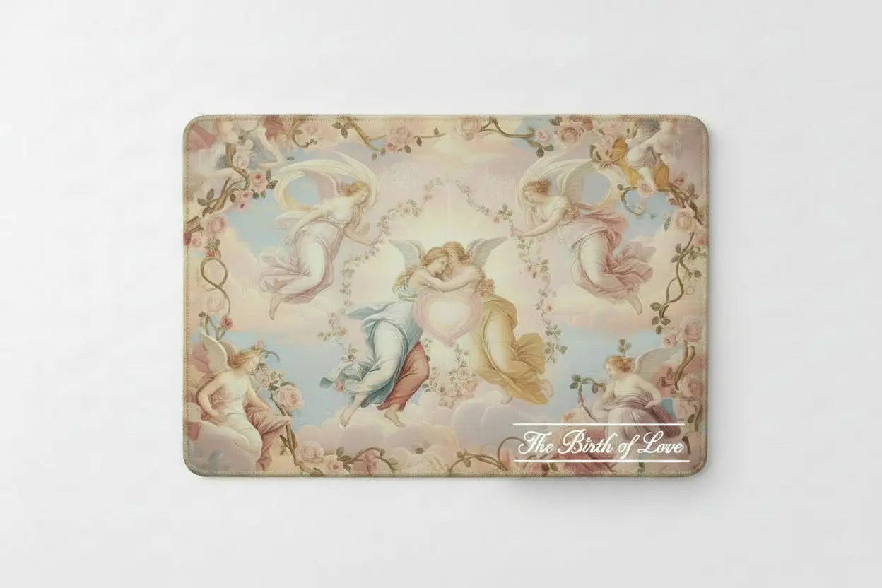 Rectangular pastel cherub illustration mouse pad with decorative border