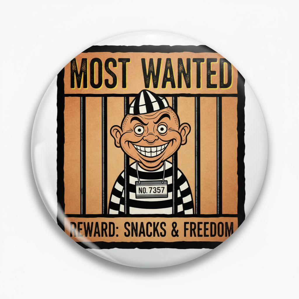 The Most Wanted Inmate Pinback 2.25-inch Cartoon