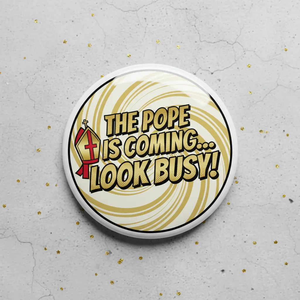 The Pope is coming look busy Pinback 2.25-inch