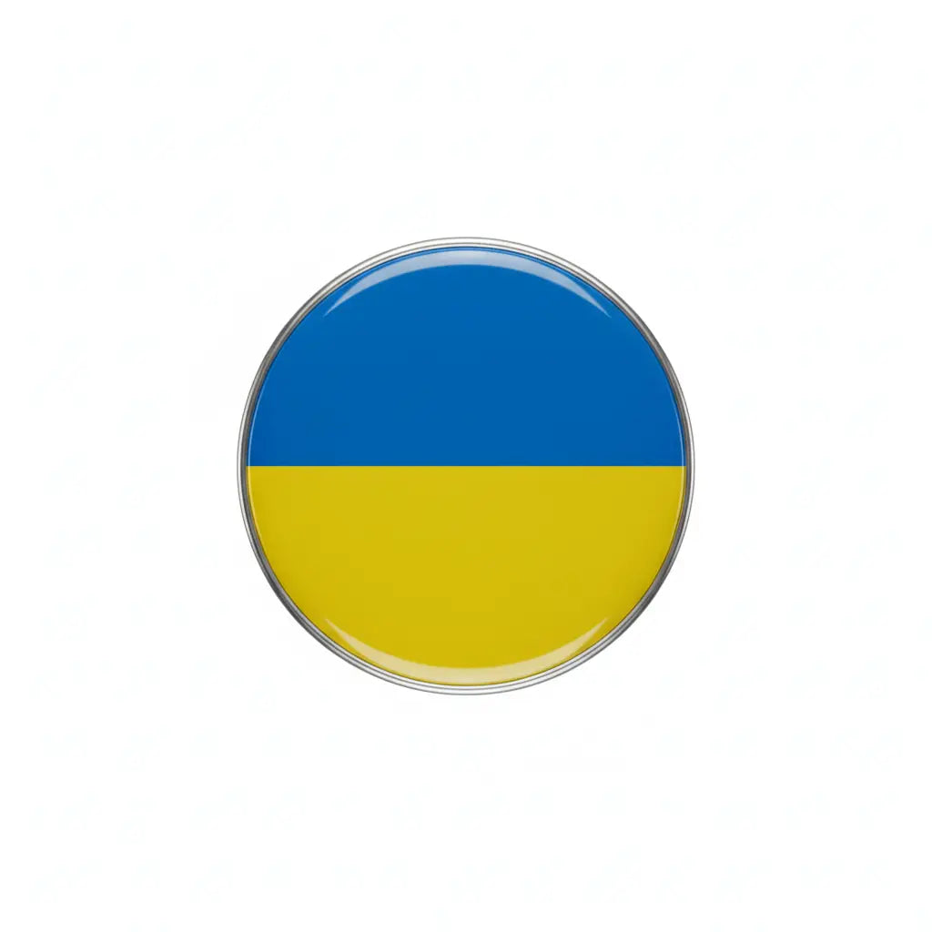 Round felt badge reel with blue and yellow flag design