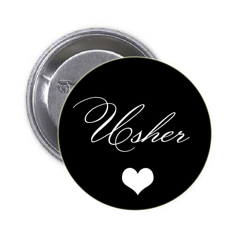 Pinback de mariage Usher Black 1,25"