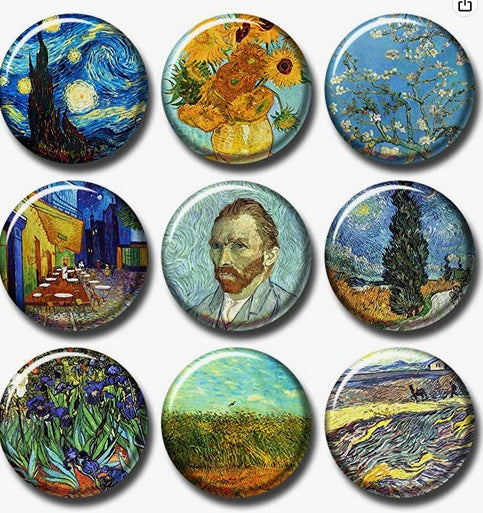 9 Pcs Vincent van Gogh Painting Pinback 1.25"