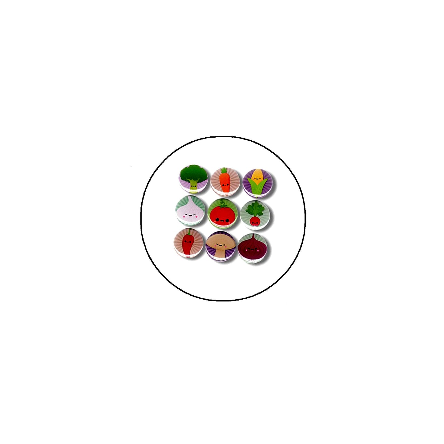 9 Pcs Vegetables Broccoli Carrot Pinback 1.25"